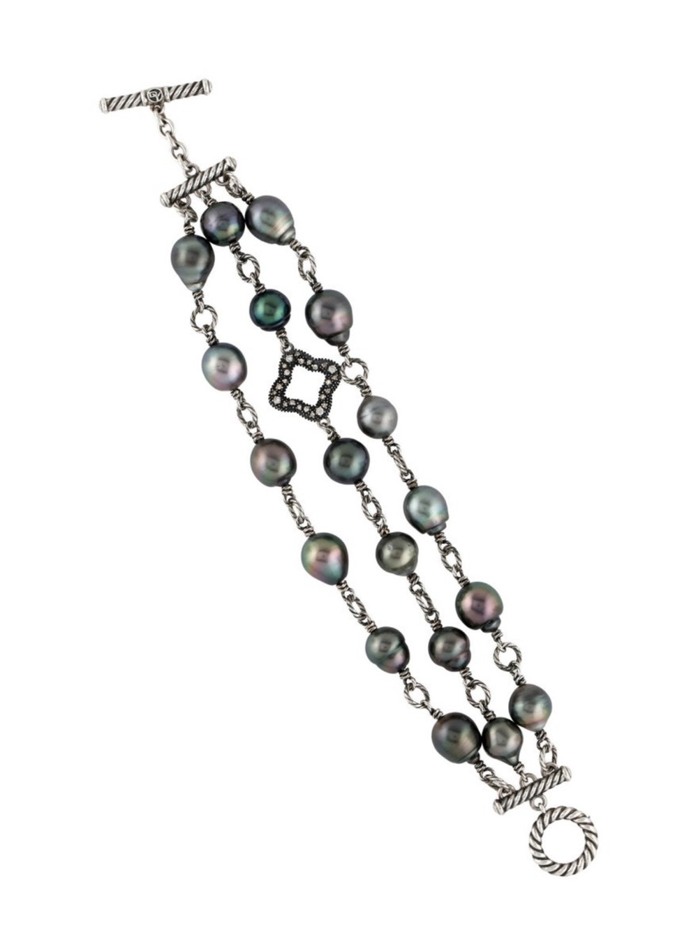 David Yurman Triple-Row Black Peacock Pearl Bracelet
